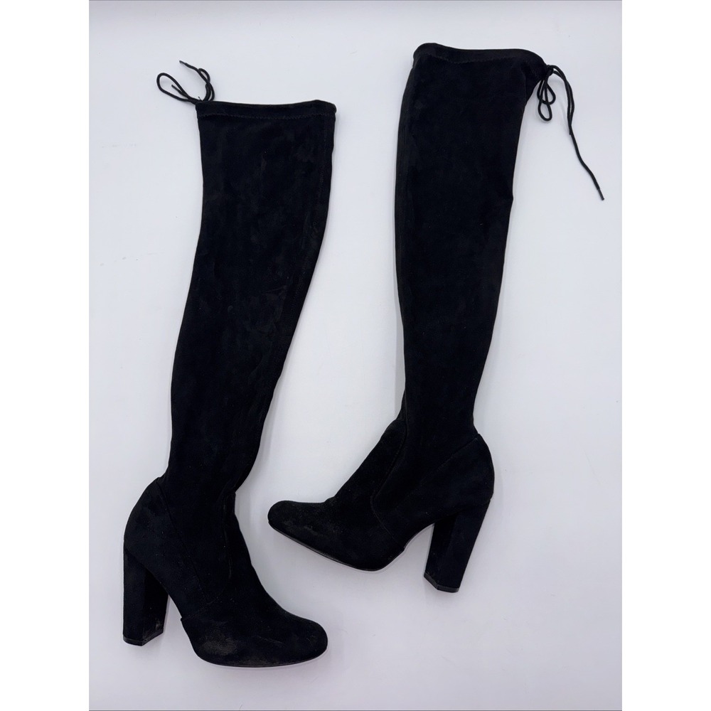 Black Faux Suede Over the Knee Thigh High Heeled Winter Goth Boots Size 8